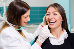 an adult patient with braces smiling